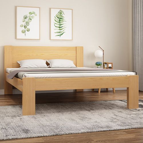 5米双人床现代简约高脚床一米五松木床工厂直销床 原木色(无漆)床腿高